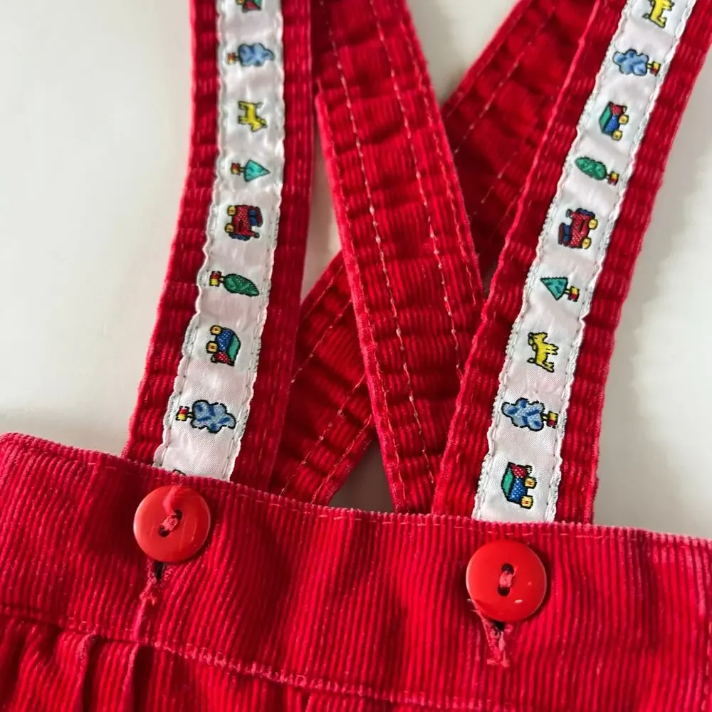Vintage Oshkosh red cord suspender pants